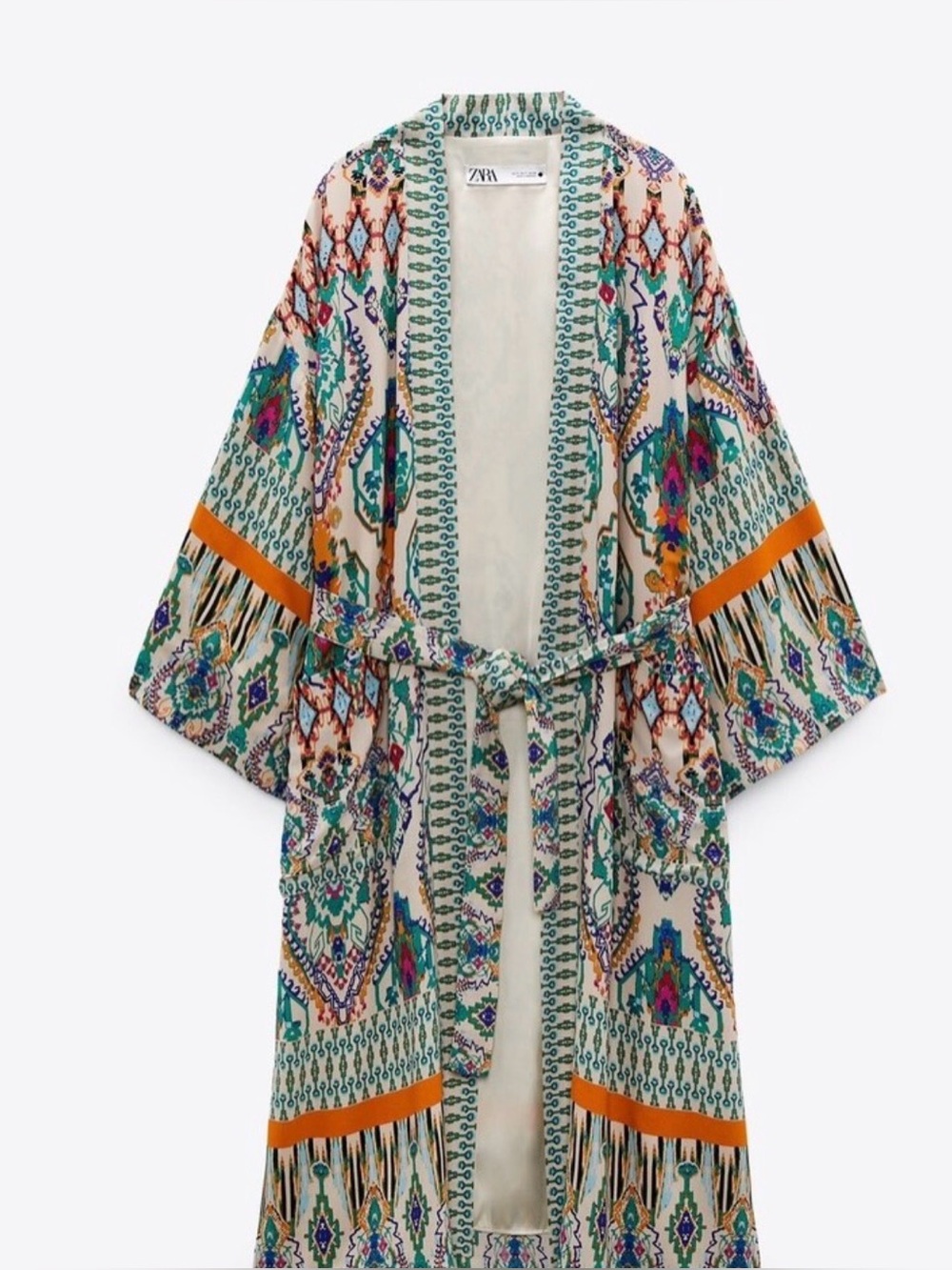 ZARA Cream, Teal & Orange Printed Kimono Robe